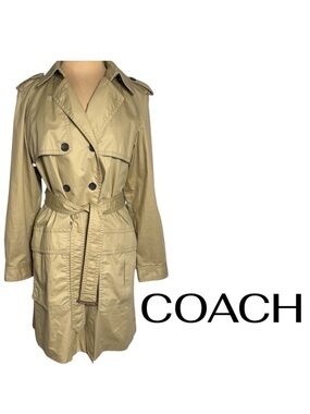 Coach Classic Cotton Trench Coat Khaki Tan Size Large minimalist preppy style